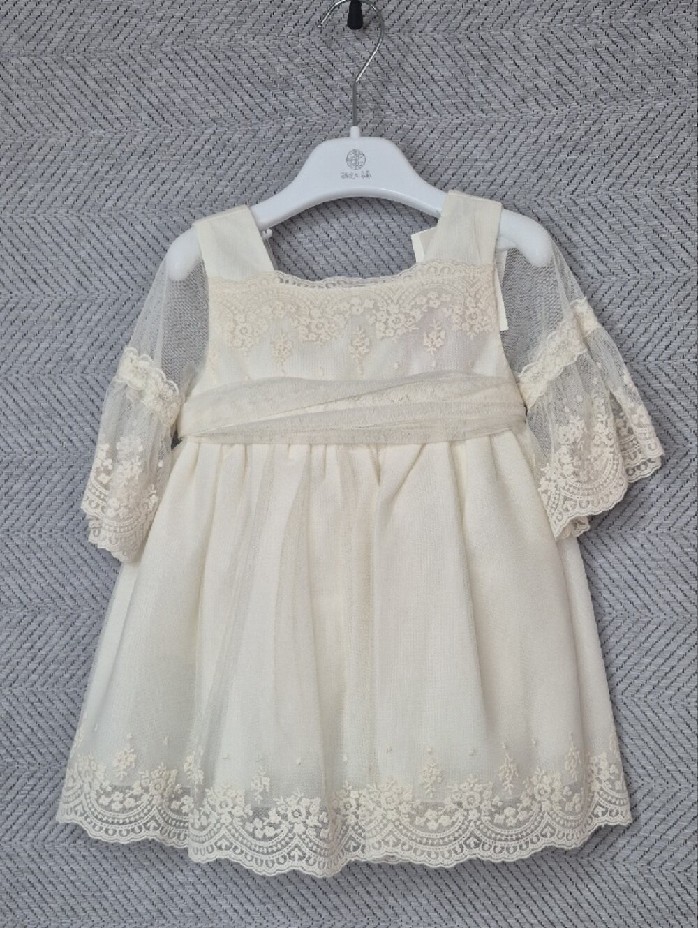 NWT Rare Abel & Lula Ivory Lace 2-Pcs Bridal Formal Long Sleeve Flower Dress 18M